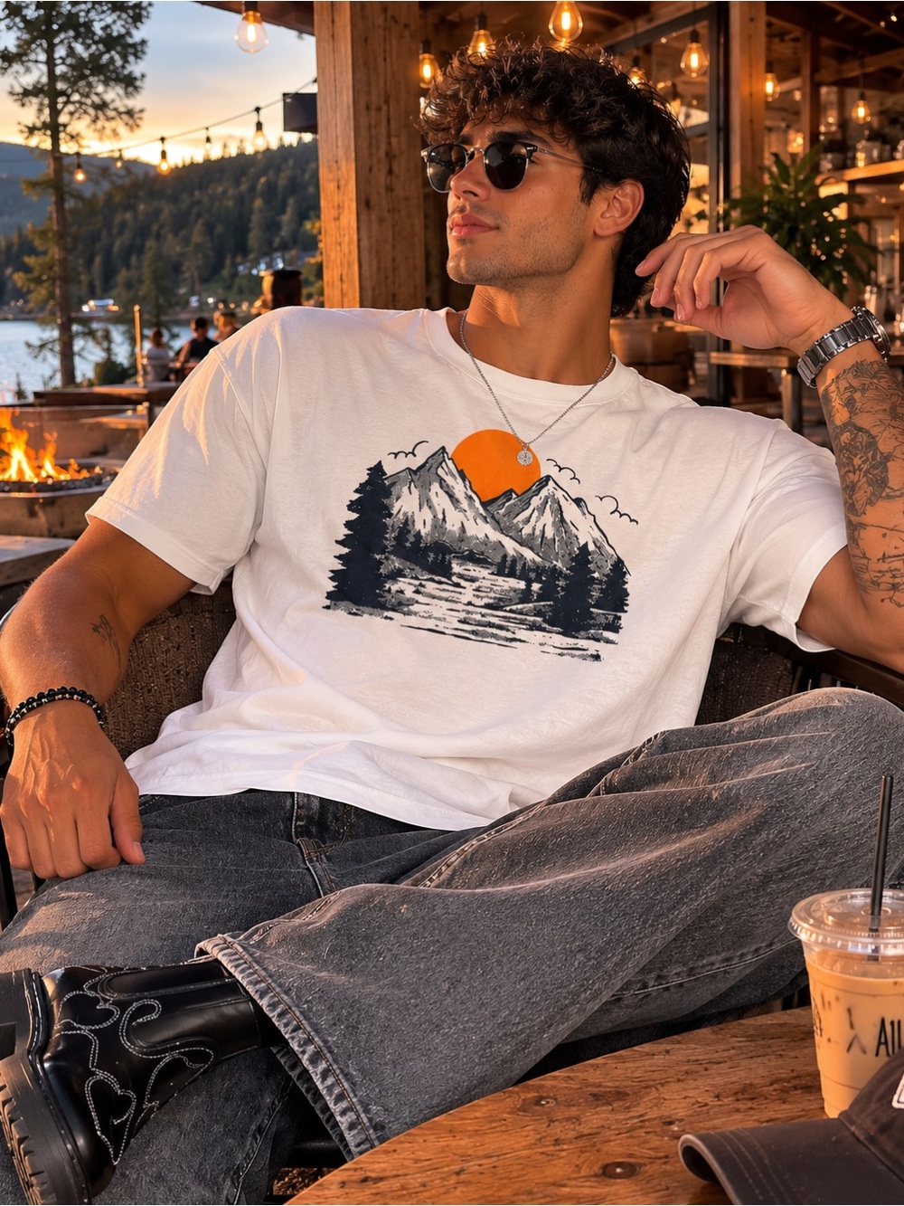 Tallwoods Mountain Graphic Tee Men's Medium Outdoor Hiking White Shirt
